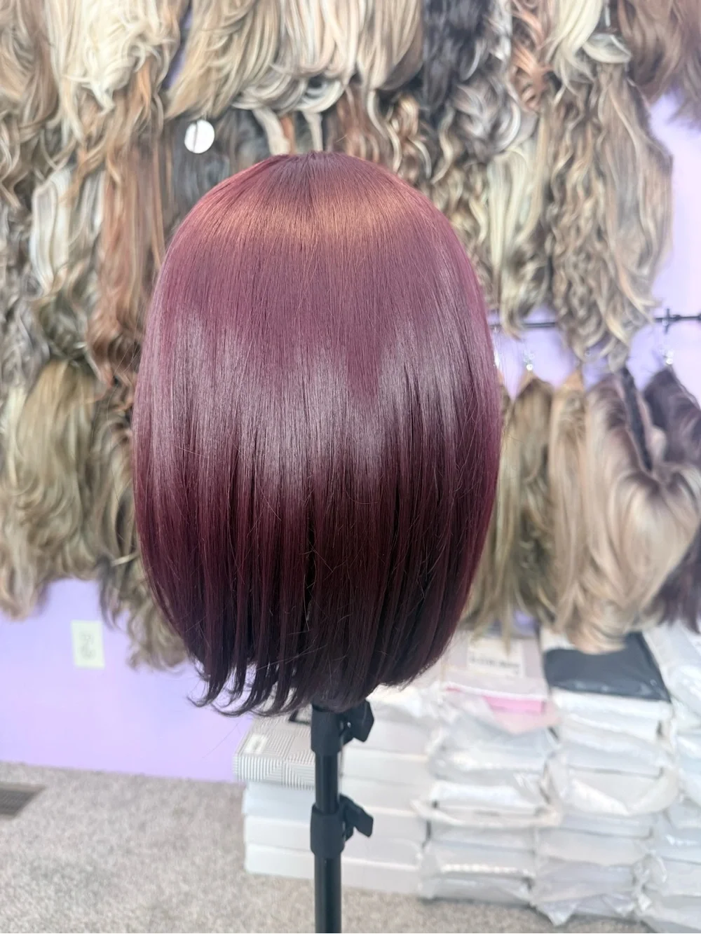 Burgundy Straight Bob Wig with Bangs - Women's Hair